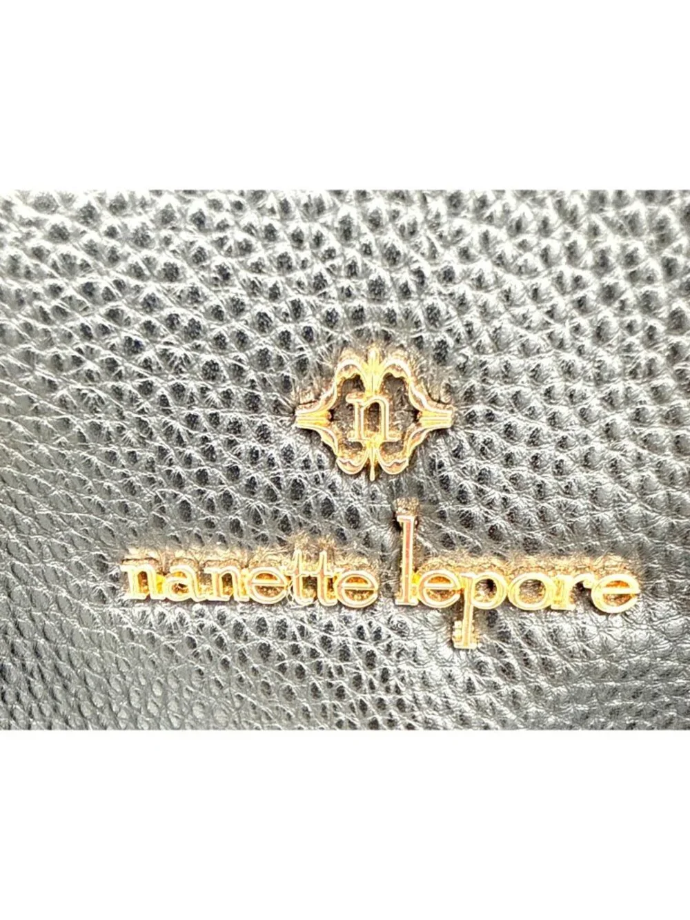 Nanette Lepore Black Pebbled Faux Leather Crossbody Bag Gold Accent Adjust Strap